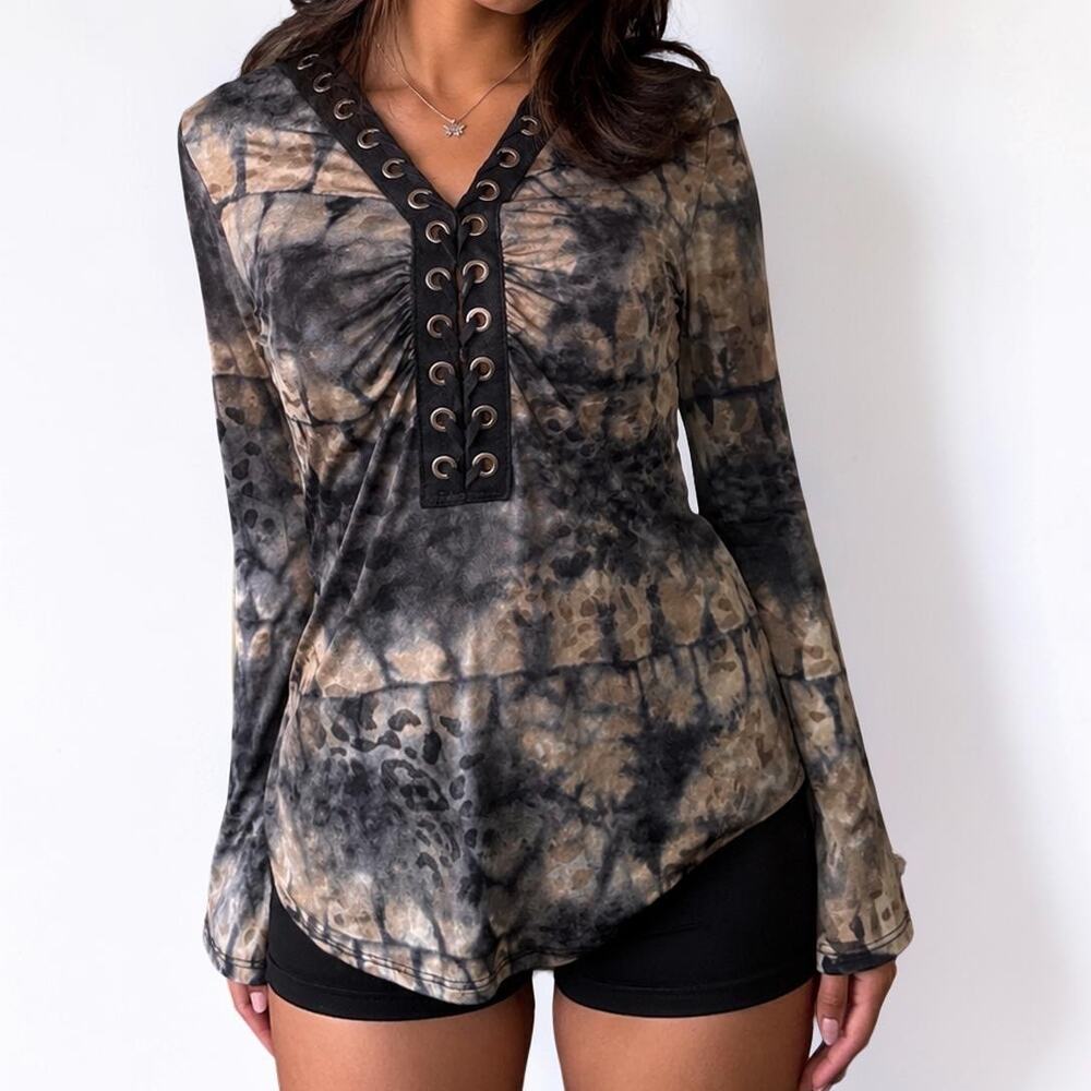 Ariella Y2K Lace Up Tie Dye Flare Sleeve Top Made USA Size Medium